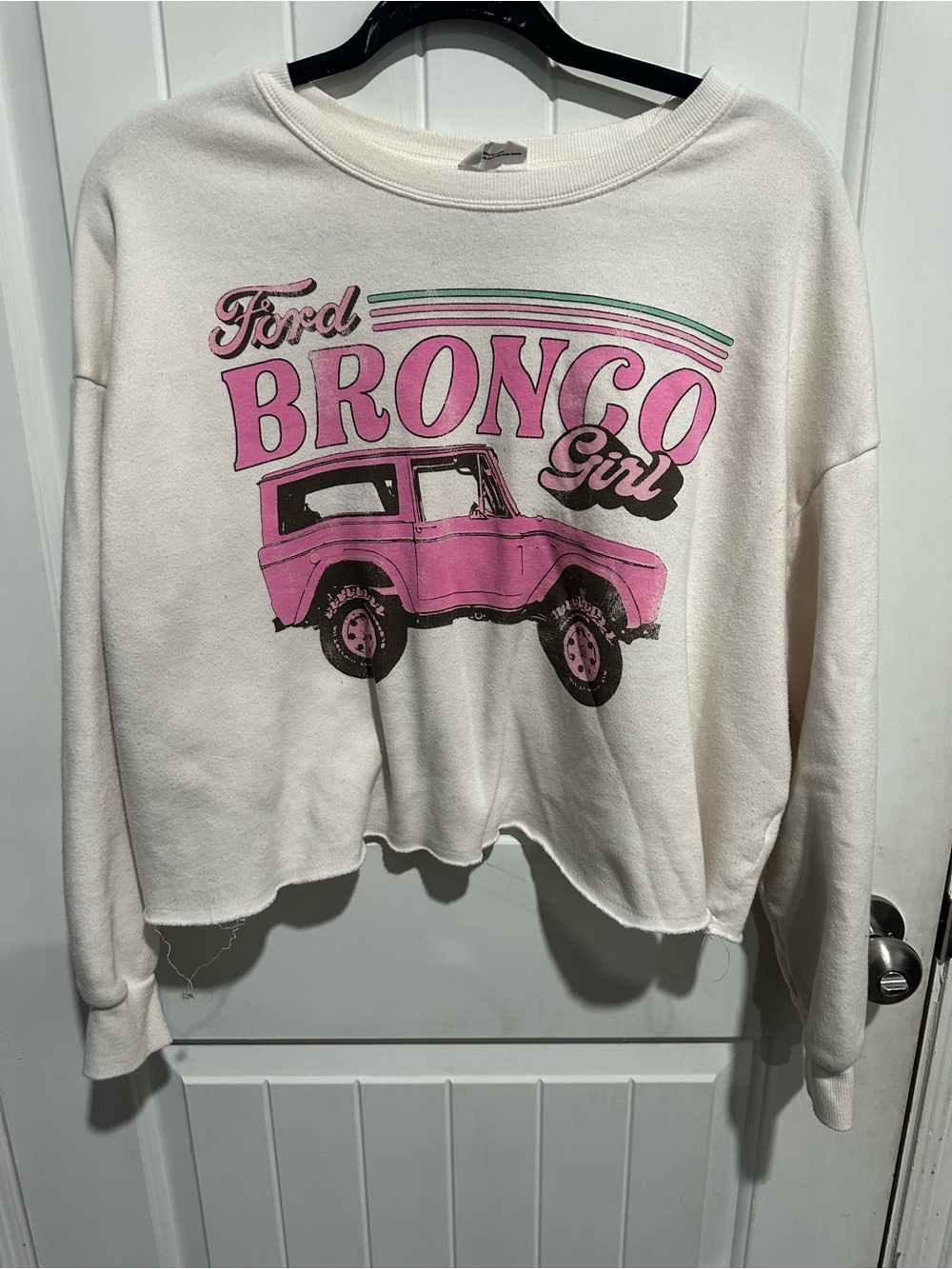 Ford Cream Crop Top with Pink Bronco Graphic